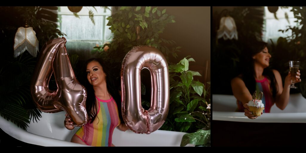 40th birthday photoshoot with giant balloons